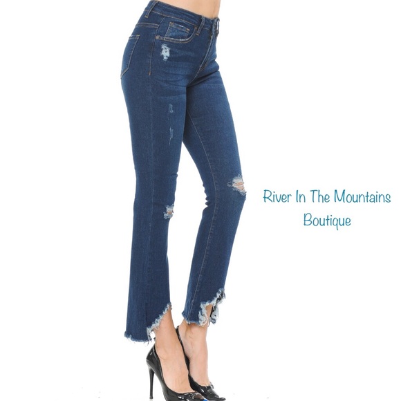 NWT! Sexy Dark Blue Stylish Distressed flare jeans - Picture 4 of 5